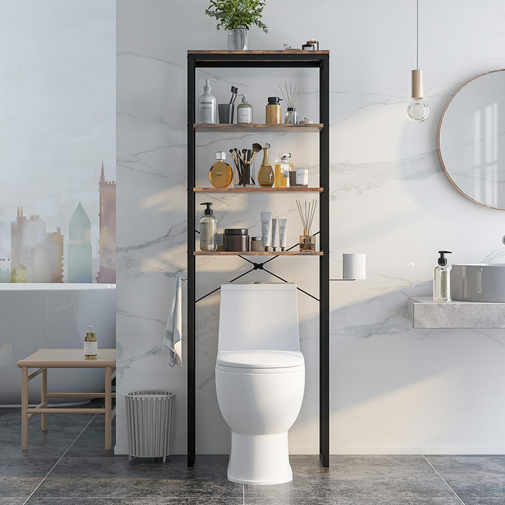 Giantex Over The Toilet Storage Rack, 4-Tier Wooden Bathroom Space Saver w/Metal Frame &amp; 2 Hooks