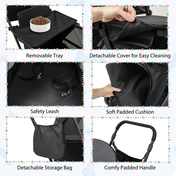 Giantex Dog Stroller with Low Entry &amp; Ramp Access, Cat Stroller with Lockable &amp; Shock-Absorbing All-Terrain Wheels