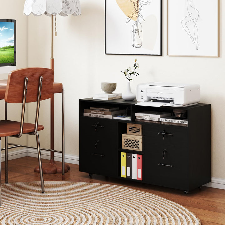 Giantex 4-Drawer Lateral File Cabinet with Lock &amp; 5 Rolling Wheels (2 Lockable)