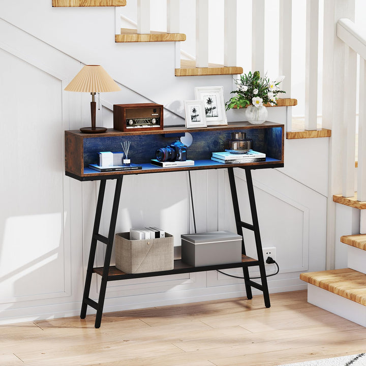 Giantex Console Table with Charging Station &amp; LED Lights