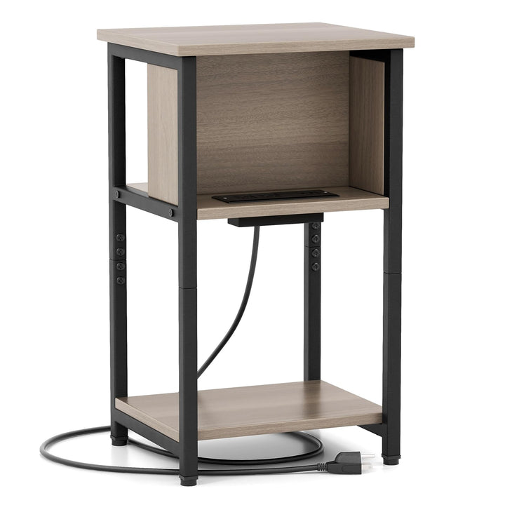 Giantex Nightstand with Charging Station, 3-Tier End Table with USB Ports &amp; Power Outlets