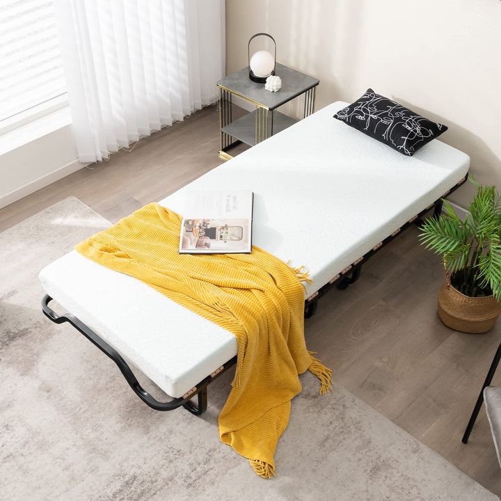 Giantex Folding Bed with 4 Inch Mattress for Adults, Cot Size Rollaway Bed for Guest, 75"x 31"