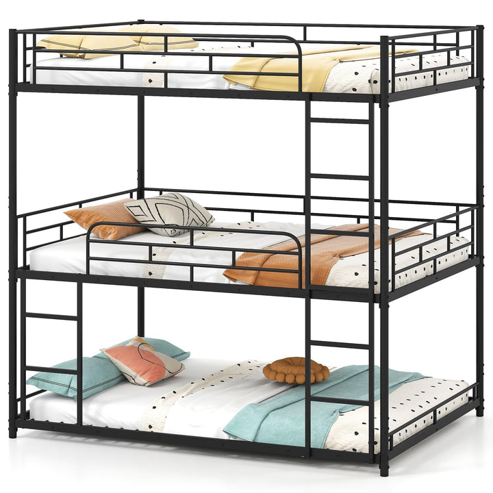 Giantex Metal Full Over Full Over Full Bunkbeds with Safety Guardrails &amp; 2 Ladders