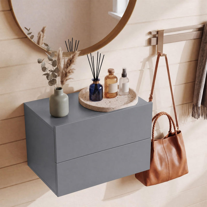 Giantex Floating Nightstand | Wall-Mounted Bedside Table with 2 Drawers (1/2)