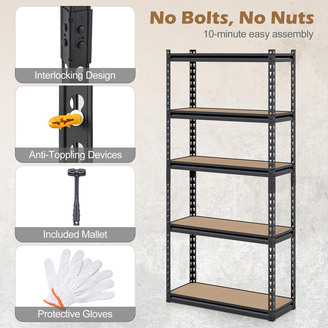 Giantex 5-Tier Metal Storage Shelves Heavy Duty Garage Shelving Units(1/2/3/4,30" W x 12" D x 60" H)