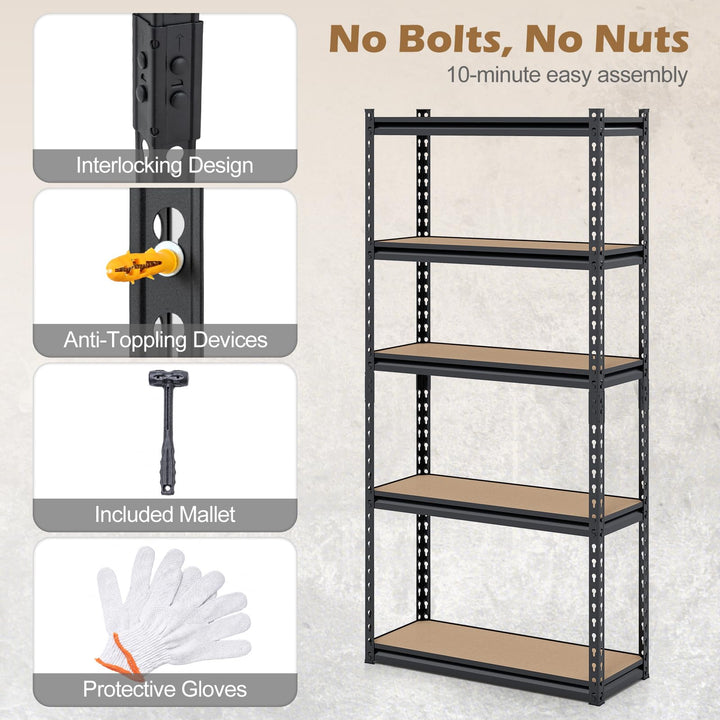 Giantex 5-Tier Metal Storage Shelves Heavy Duty Garage Shelving Units(1/2/3/4,30" W x 12" D x 60" H)