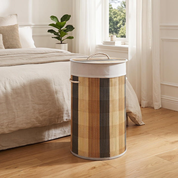 Giantex 13.2 Gal Round Bamboo Laundry Hamper with Lid