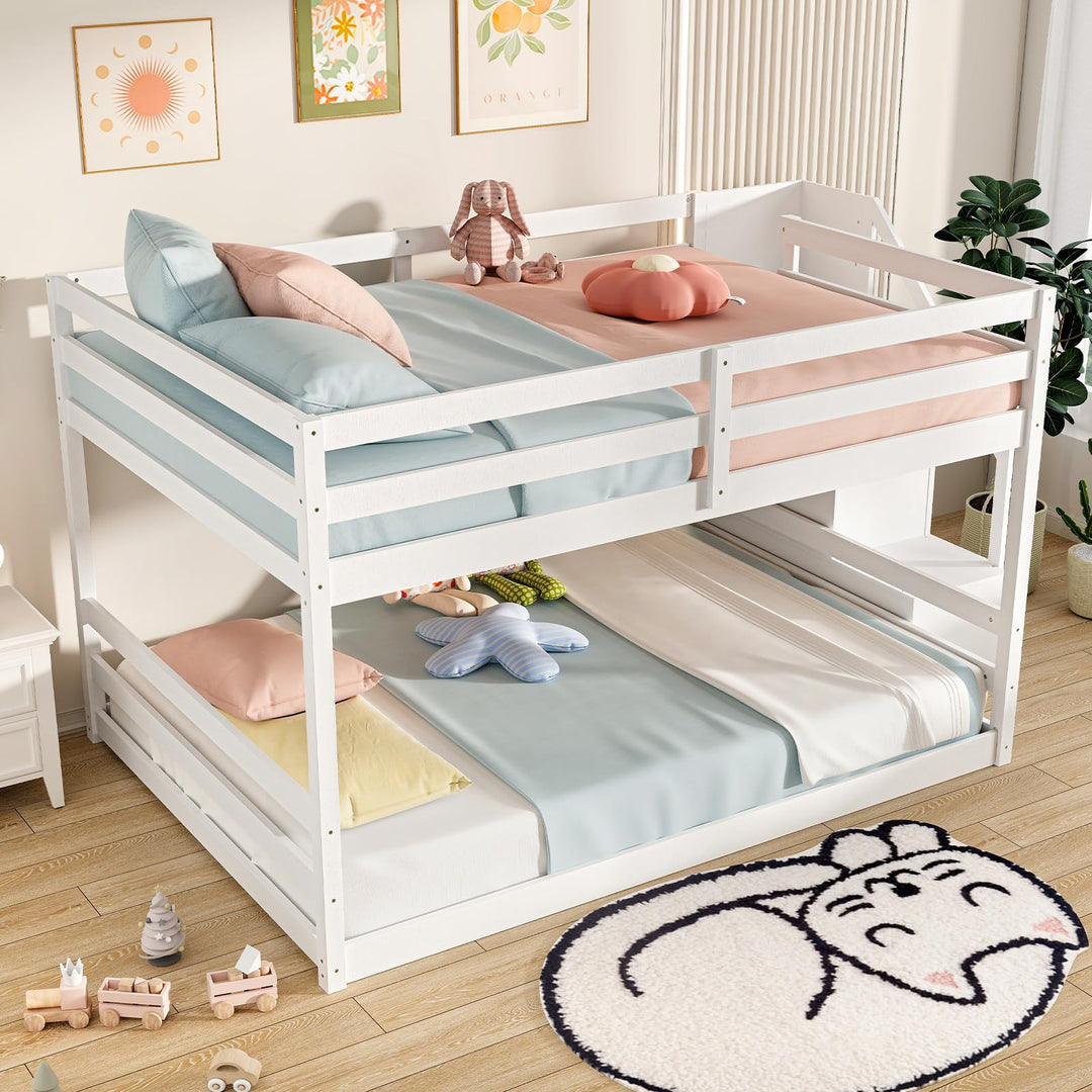 Giantex Bunk Bed with Stairs, Solid Wood Floor Bunk Bed with Storage Staircase &amp; Full-Length Guardrails