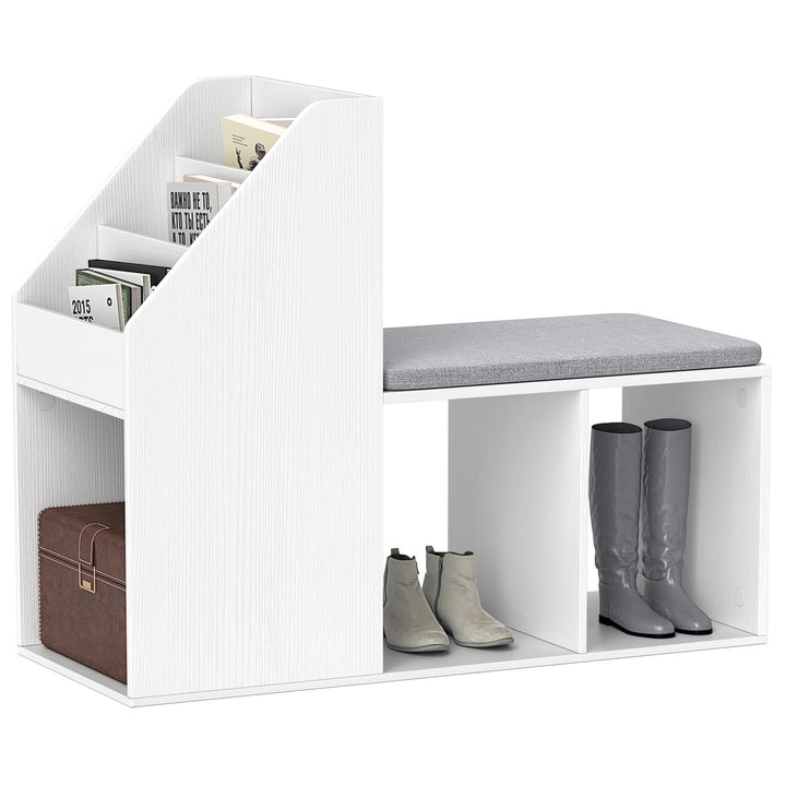 Giantex Shoe Storage Bench, Entryway Bench w/Side Holder &amp; Padded Seat Cushion, 3 Storage Compartments