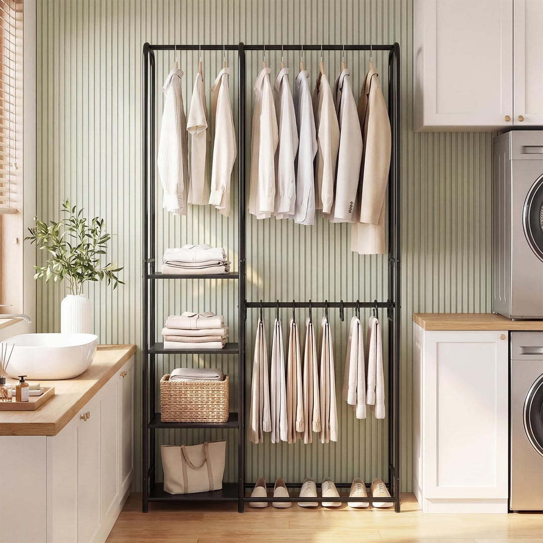 Giantex Heavy-Duty Metal Clothing Rack with 2 Hanging Rods &amp; 4 Storage Shelves