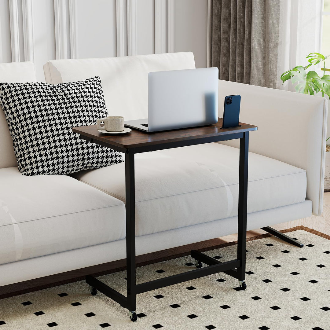 Giantex C-Shaped End Table with Wheels for Living Room Bedroom