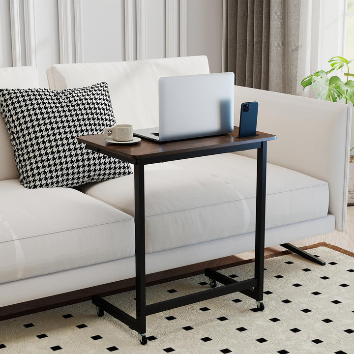 Giantex C-Shaped End Table with Wheels for Living Room Bedroom