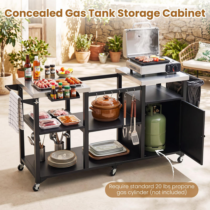 Giantex Outdoor Grill Cart with Cabinet Stainless Steel Tabletop and Hooks