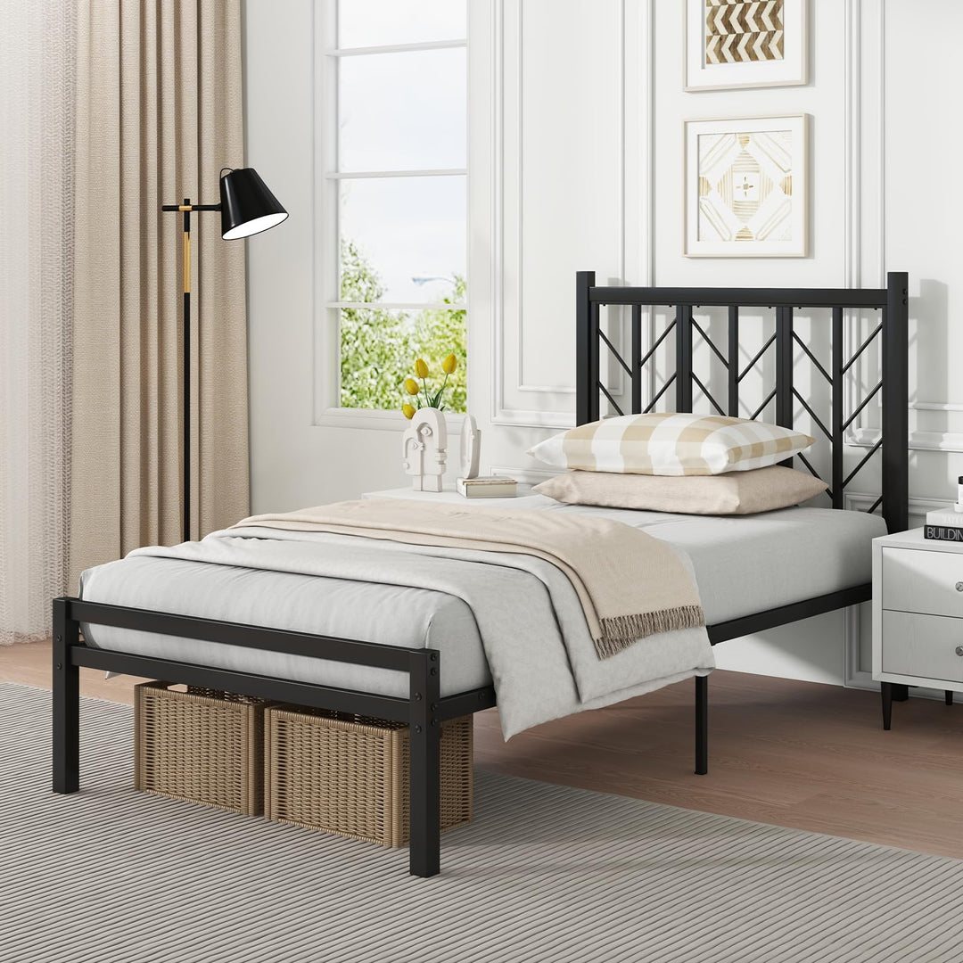 Giantex Queen/Full/Twin Size Bed Frames with Vintage Headboard, Metal Mattress Foundation for Storage