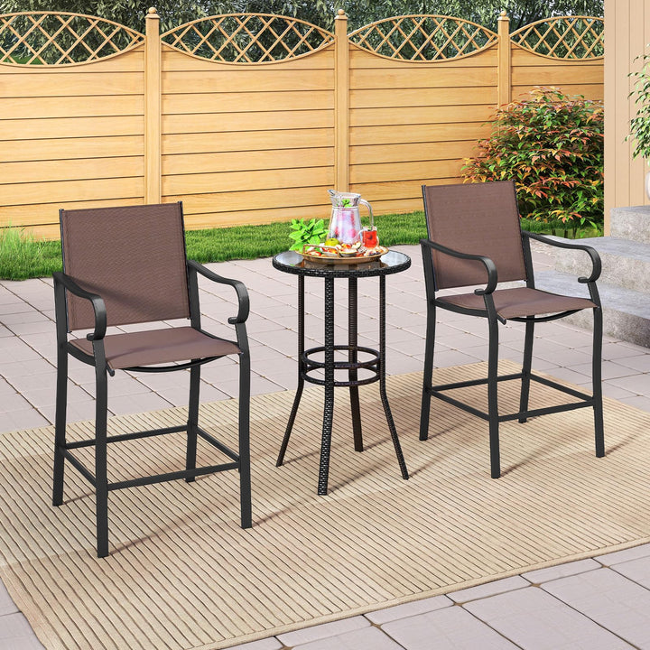 Giantex Counter Height Tall Patio Chairs with Breathable Mesh Fabric &amp; Metal Frame