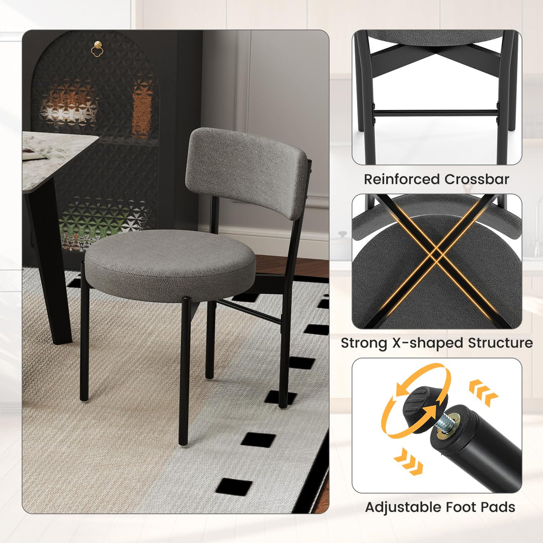 Giantex Boucle Dining Chairs Set of 2/4, Sherpa Upholstered Kitchen Chairs w/Curved Backrest, Padded Seat &amp; Metal Legs