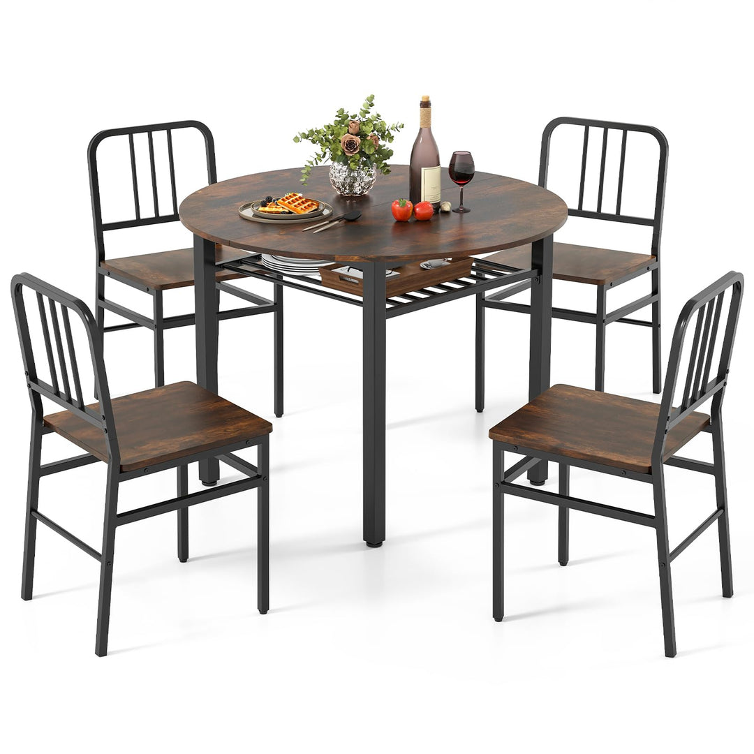 Giantex 40-Inches Round Kitchen Table &amp; Chairs with Storage Rack &amp; Metal Frame
