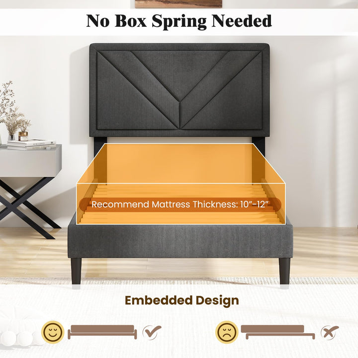 Queen/Full/Twin Size Upholstered Platform Bed Frame with Diagonal Channel Tufted Headboard