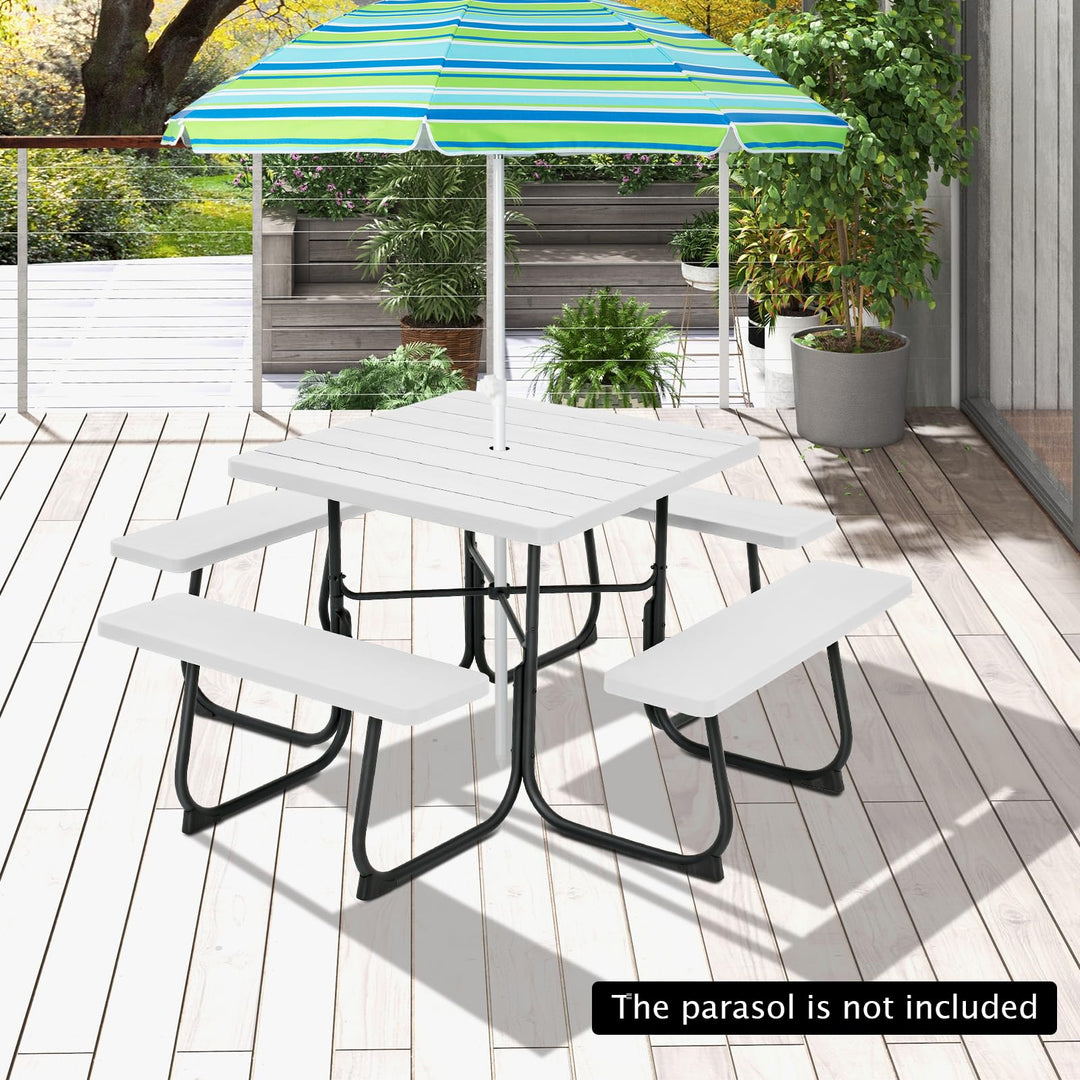 Giantex Picnic Table Set for 4-8 Persons, Outdoor Table and Bench Set with Umbrella Hole, HDPE Top &amp; Metal Frame