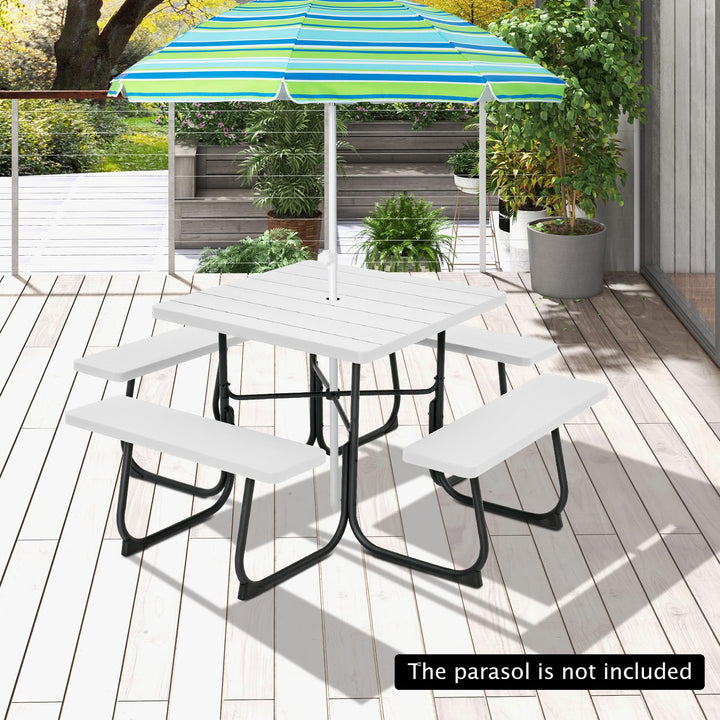 Giantex Picnic Table Set for 4-8 Persons, Outdoor Table and Bench Set with Umbrella Hole, HDPE Top &amp; Metal Frame