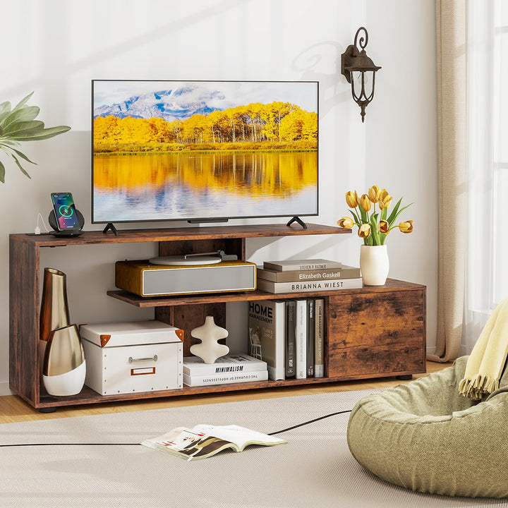 Giantex TV Stand with Power Outlet for TVs up to 55 Inch, Entertainment Center with Storage Cabinet &amp; Open Shelves