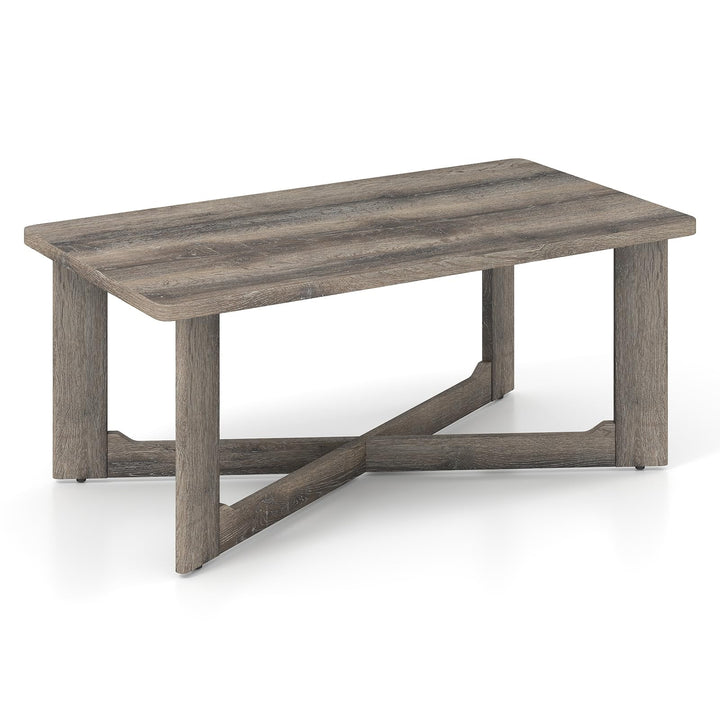 Giantex Farmhouse Wood Coffee Table Rectangle Center Table with X-Shaped Base &amp; Rubber Wood Frame