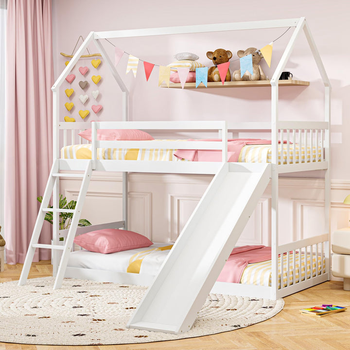 Giantex Wood Kids Bunk Bed with Slide &amp; Ladder