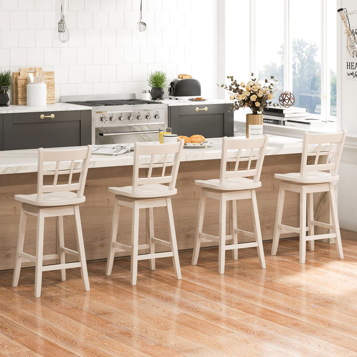 Giantex Bar Stools, Farmhouse Swivel Barstools with 6-Grid Hollow Back &amp; Ergonomic Contoured Seat