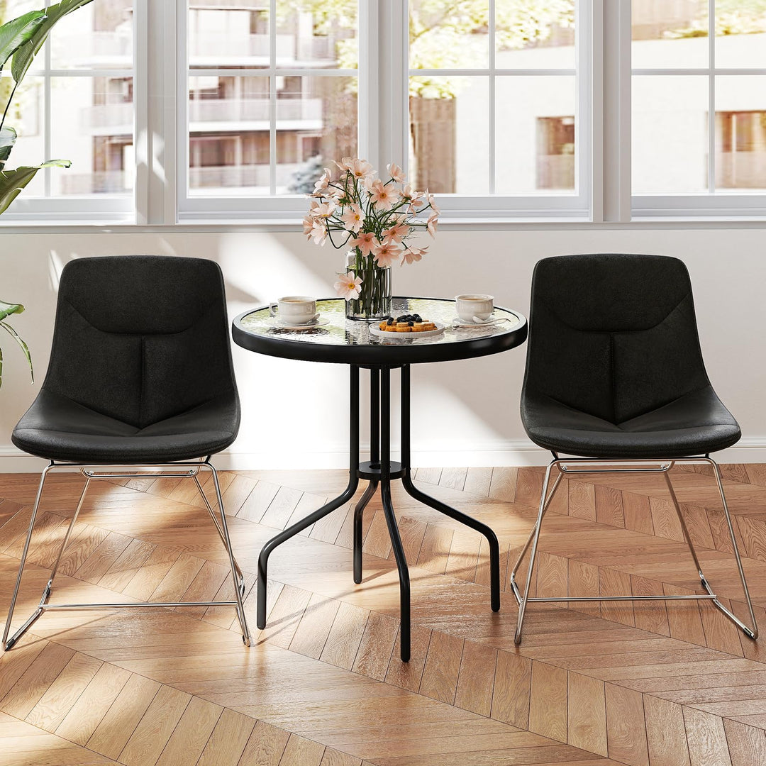 Giantex Patio Round Dining Table with Tempered Glass Tabletop and 1.57" Umbrella Hole