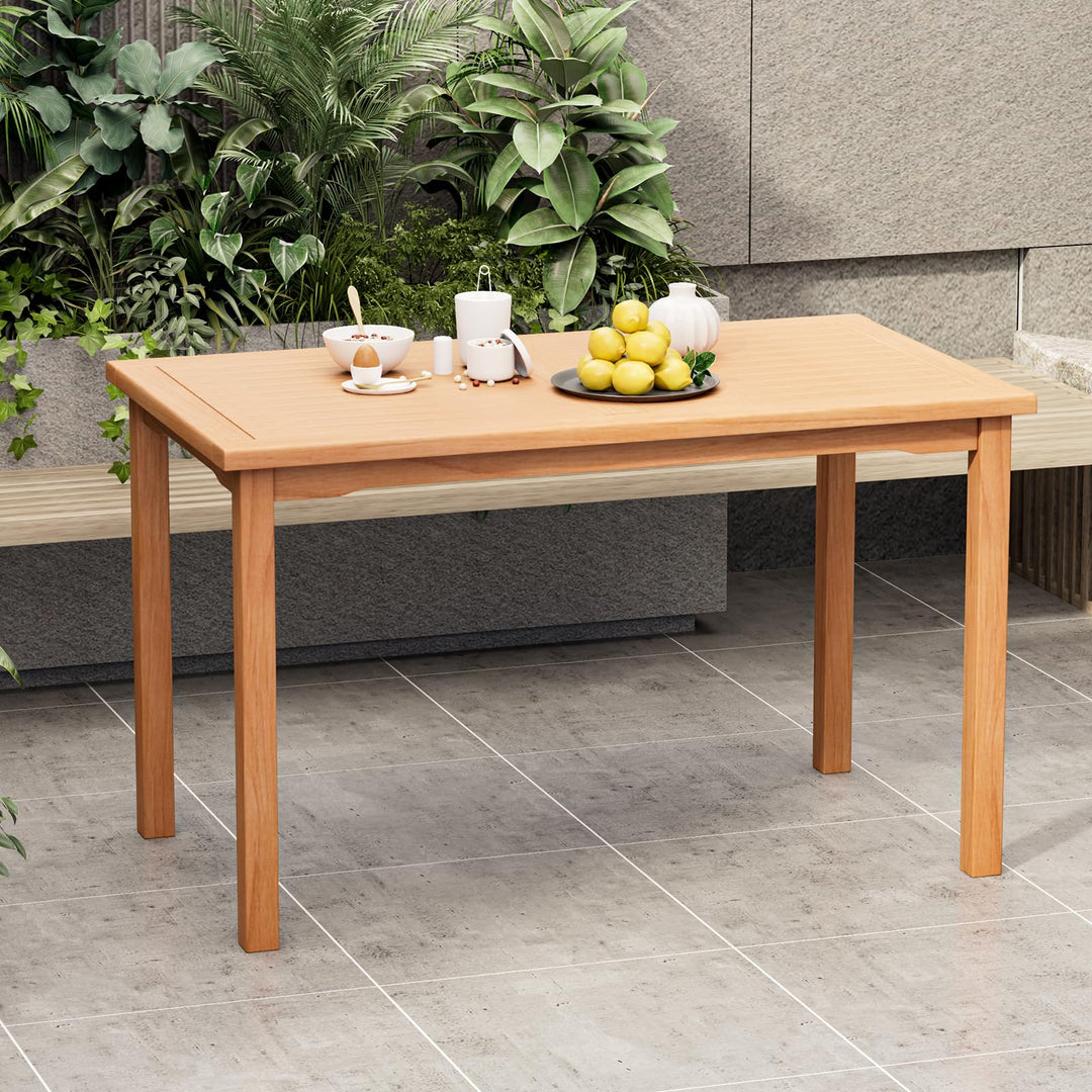 Giantex Patio Rectangle Dining Table, 49” x 27.5” Teak Wood Outdoor Table with Spacious Slatted Tabletop for 6 Person