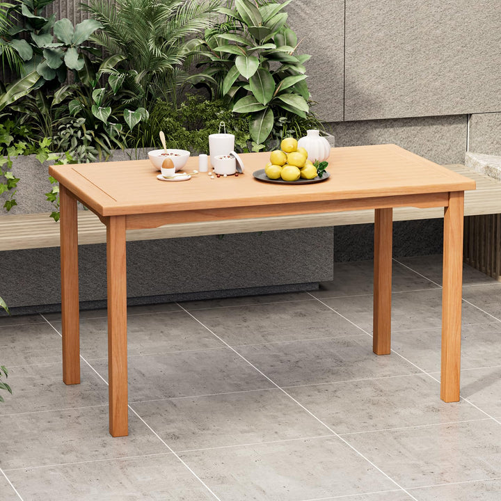 Giantex Patio Rectangle Dining Table, 49” x 27.5” Teak Wood Outdoor Table with Spacious Slatted Tabletop for 6 Person