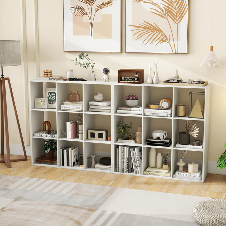 Giantex 9-Cube Bookcase, White Cubby Bookshelf w/Back Guardrail &amp; Anti-Tipping Kits