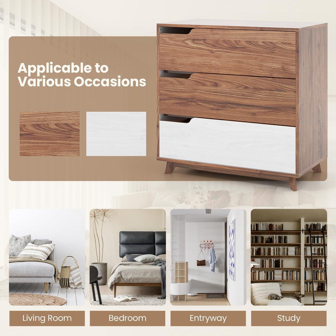 Giantex 3-Drawer Dresser for Bedroom - Small Chest of Drawers, Rustic Farmhouse Storage Cabinet, Walnut &amp; White
