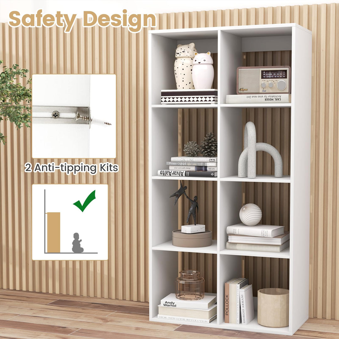 Giantex 8-Cube Bookcase, White Cubby Bookshelf w/Back Guardrail &amp; Anti-Tipping Kits