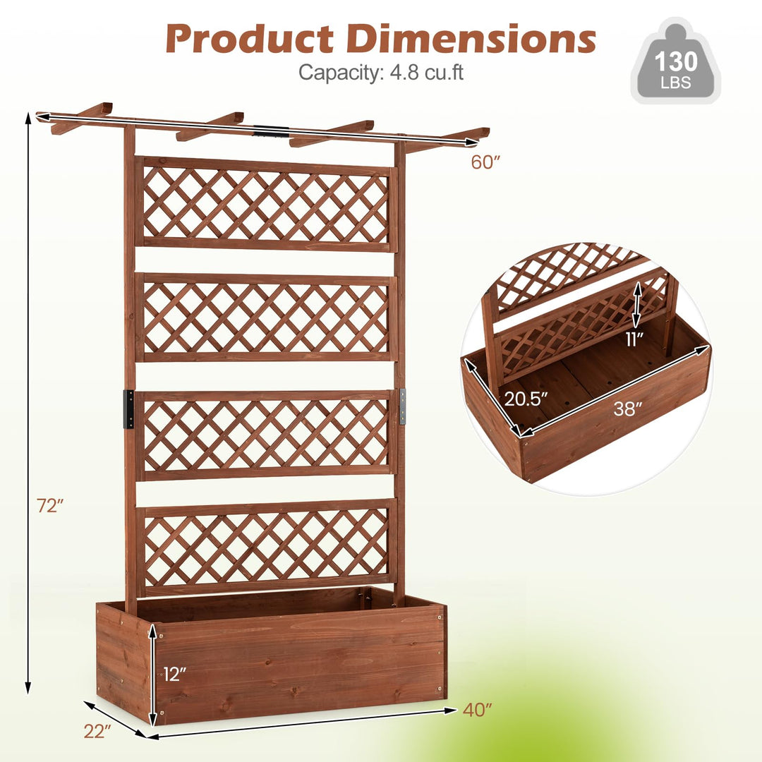 Giantex 72" Wooden Raised Garden Bed with Trellis w/Privacy Screen Roof