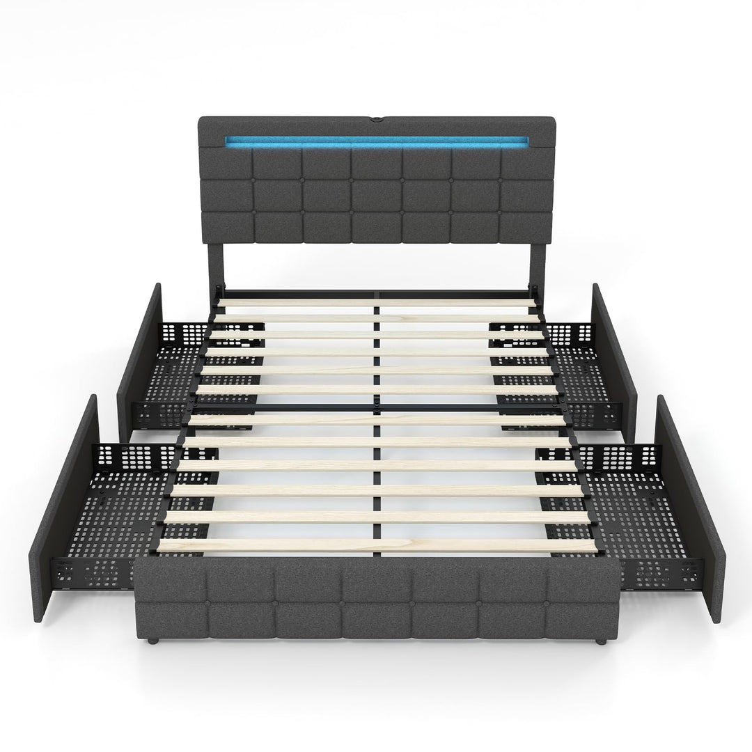 Giantex Full/Twin Size Bed Frame with LED Lights and 4 Drawers