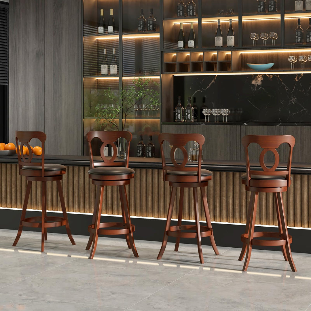 Giantex Swivel Bar Stools Set of 2, 24" Counter Height Barstools with Back, Solid Rubber Wood Frame