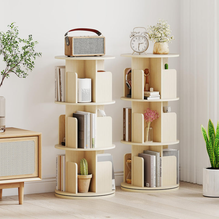Giantex 3-Tier Rotating Bookshelf 360° Display Rack w/Dividers &amp; Anti-Falling Baffles