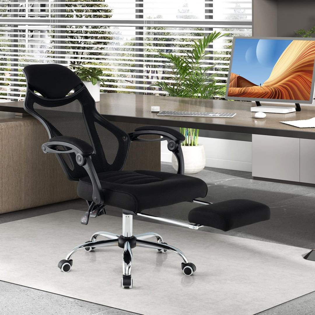 Giantex Ergonomic Desk Chair with Footrest, Mesh Office Chair with Height-Adjustable &amp; Tilting Backrest