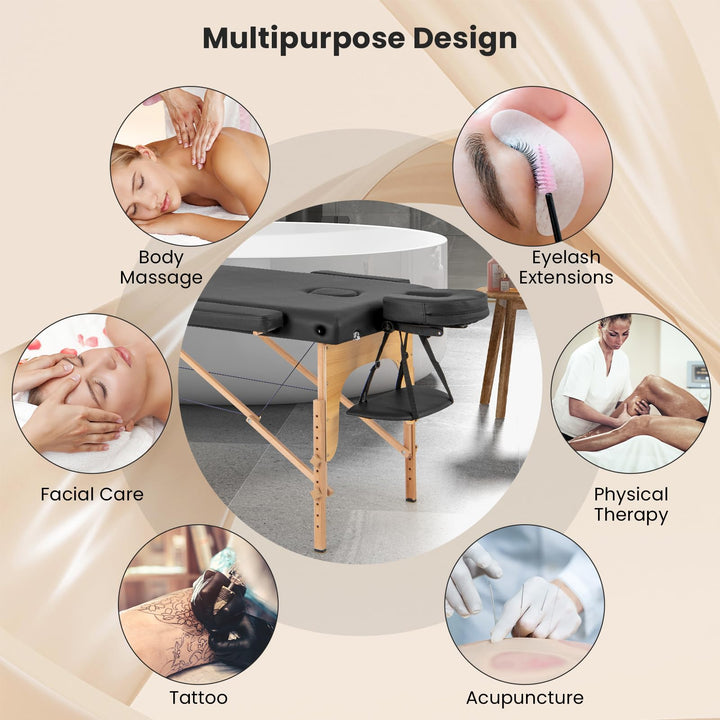 Giantex Massage Table, Portable Massage Bed w/Carrying Case, 2-Section Salon Spa Facial Care Tattoo Bed