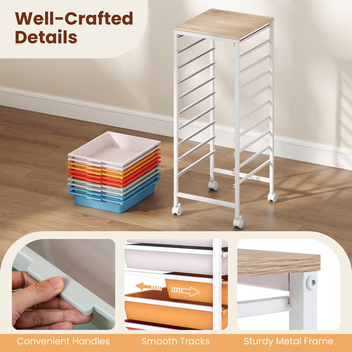 Giantex 10-Drawer Rolling Storage Cart Mobile Utility Organizer with Wooden Tabletop and Lockable Wheels
