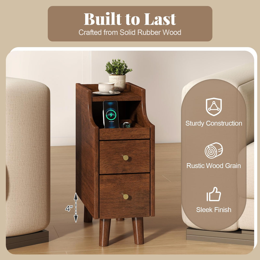 Giantex Narrow Nightstand with 2 Drawers for Small Spaces (1/2)