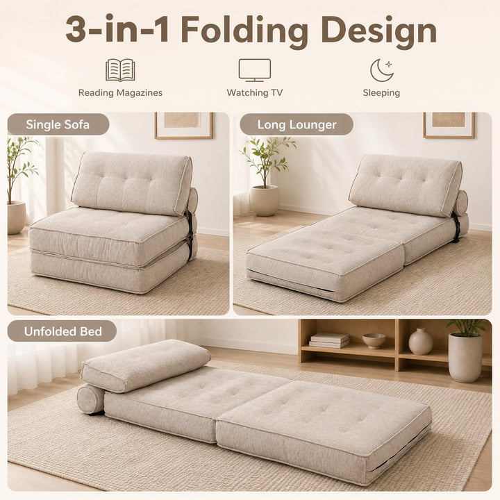 Giantex 3-in-1 Folding Sofa Bed with Bolster &amp; Pillow