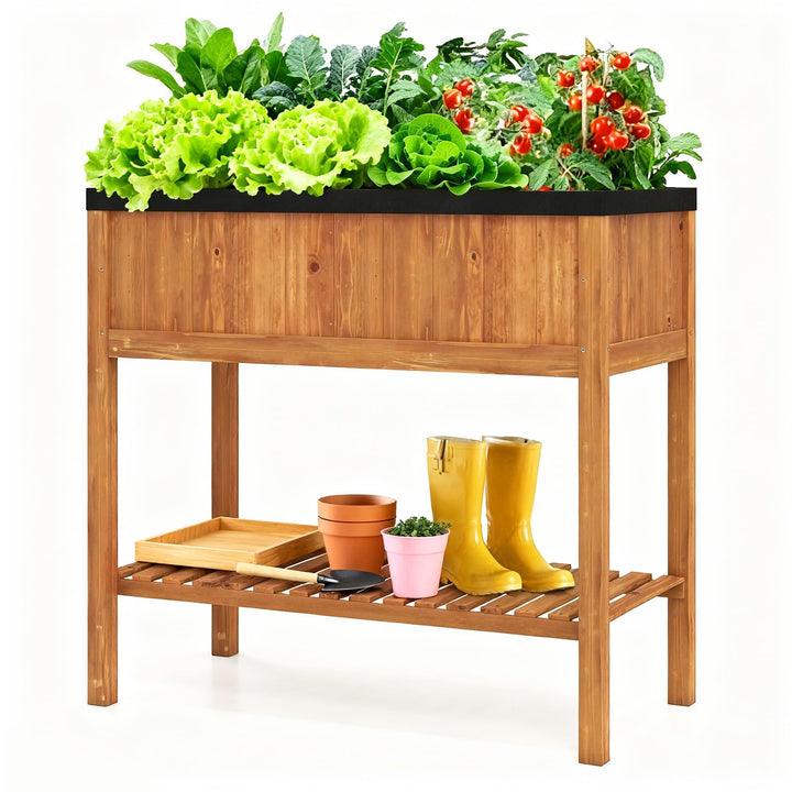 Giantex 40"x20"x39" Raised Garden Bed Wood Planter Box with Plant Stand &amp; Black Liner