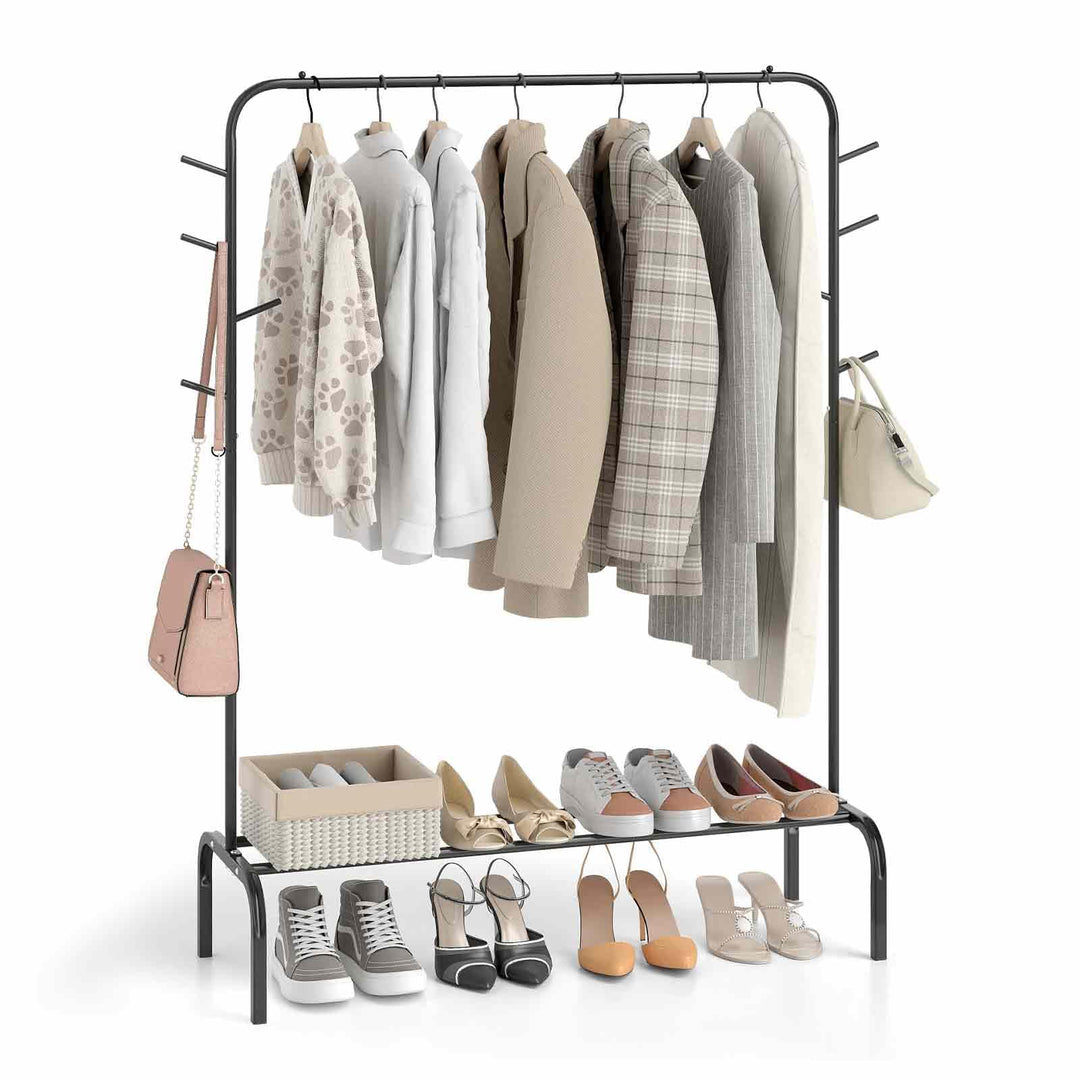 Giantex 50" Wide Freestanding Garment Rack with Hanging Rod 8 Hooks &amp; Storage Shelf