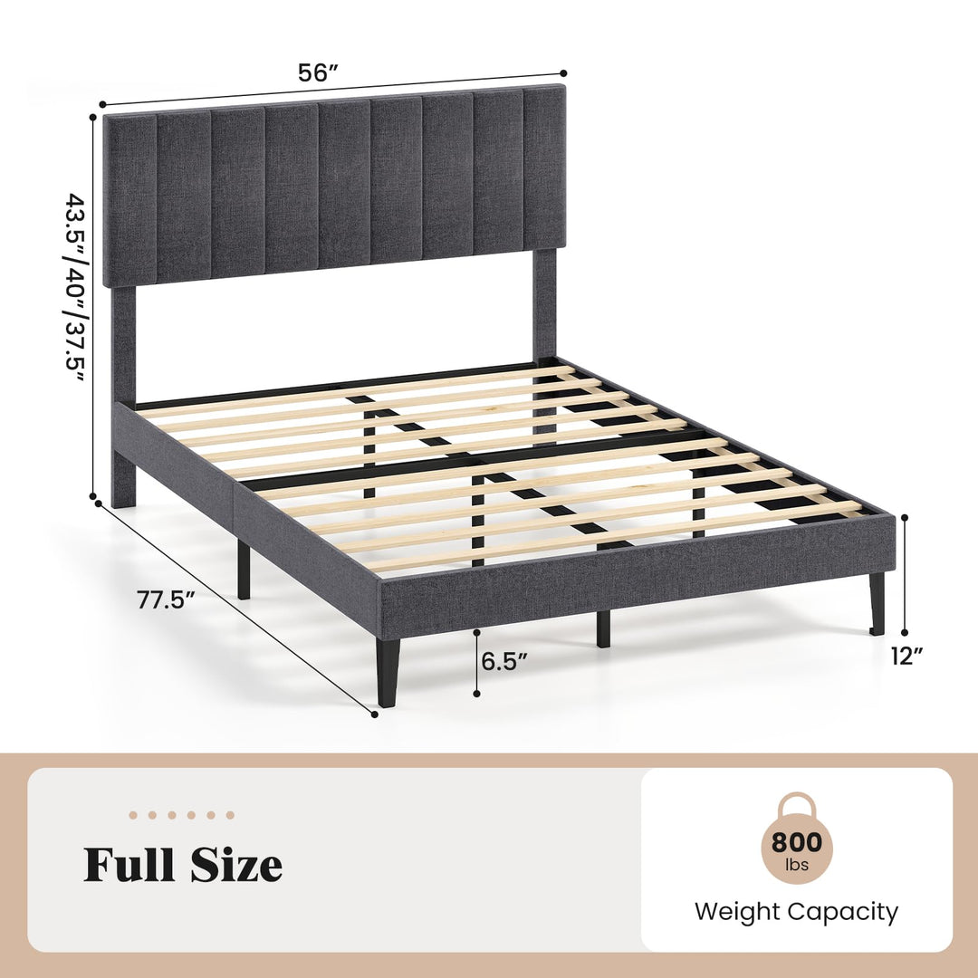 Giantex Queen/Full/Twin Size Upholstered Bed Frame Platform Bed with Height Adjustable Vertical Channel Headboard