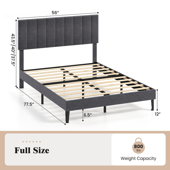 Giantex Queen/Full/Twin Size Upholstered Bed Frame Platform Bed with Height Adjustable Vertical Channel Headboard
