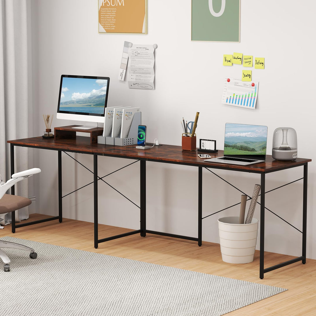 59 Inch Reversible Corner Desk with Power Outlet and USB Ports &amp; Monitor Stand