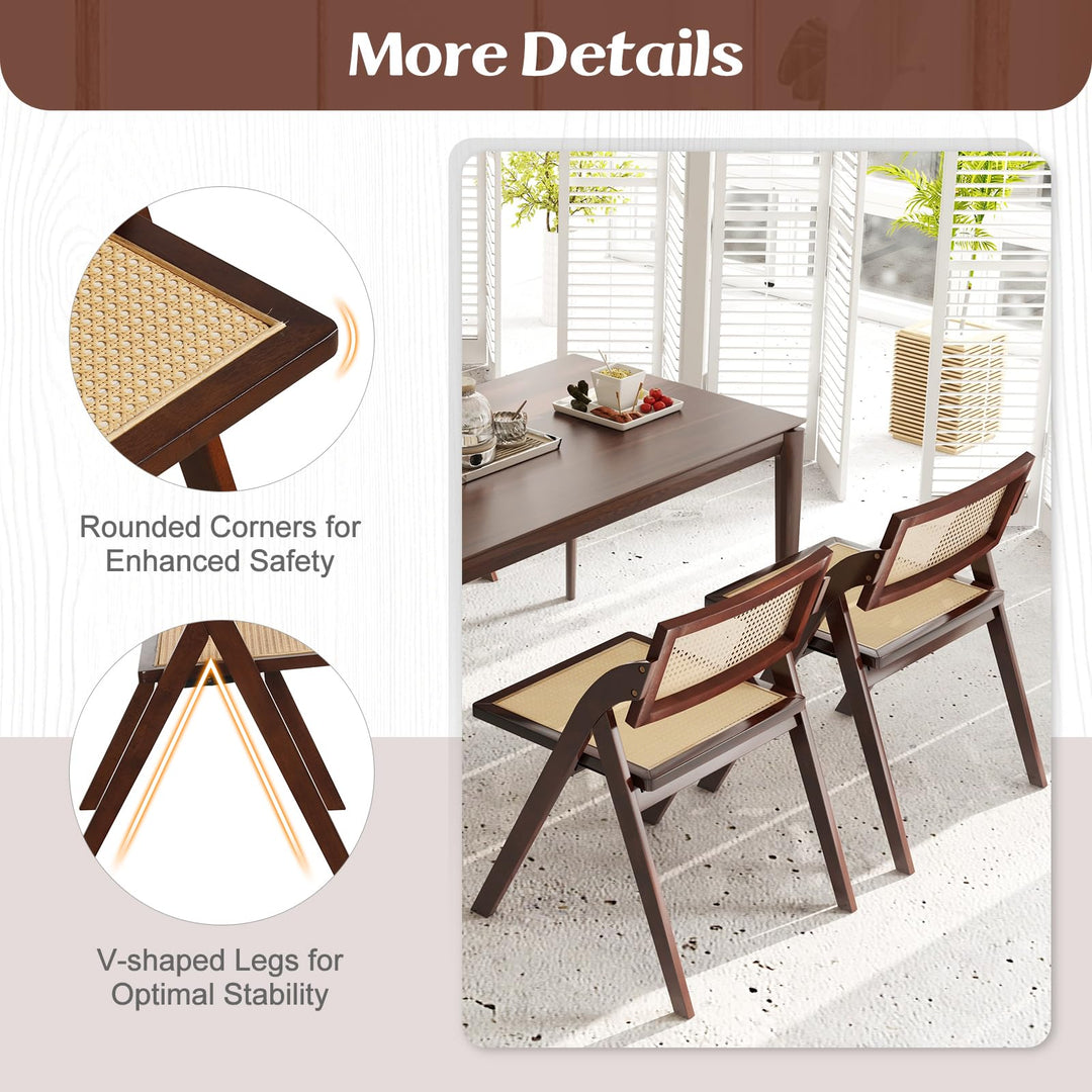 Giantex Folding Dining Chairs Set, Wooden Folding Chair with Rattan Backrest &amp; Seat