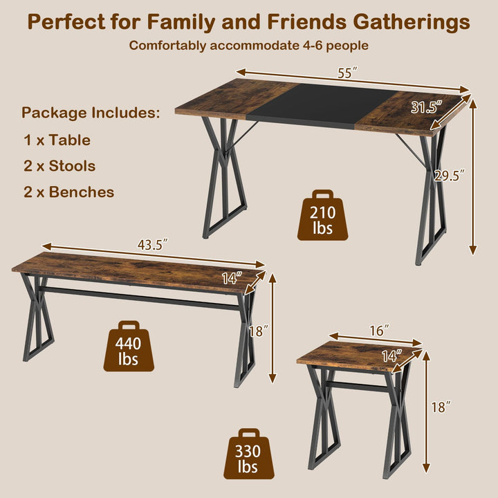 Giantex 55" Kitchen Table with 2 Benches &amp; 2 Stools with X-Shaped Metal Frame